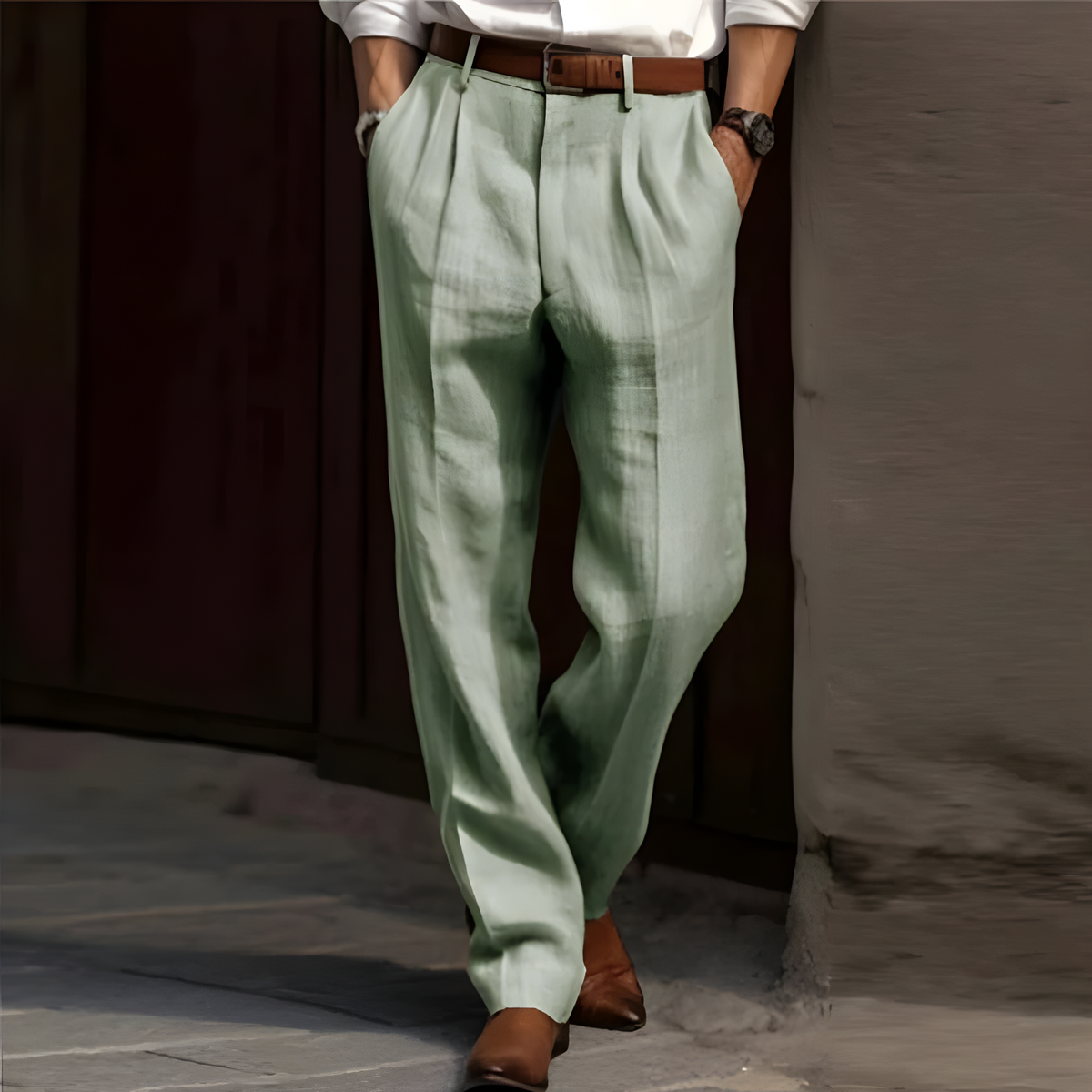 Alvric Klassische Leinenhose - Grün